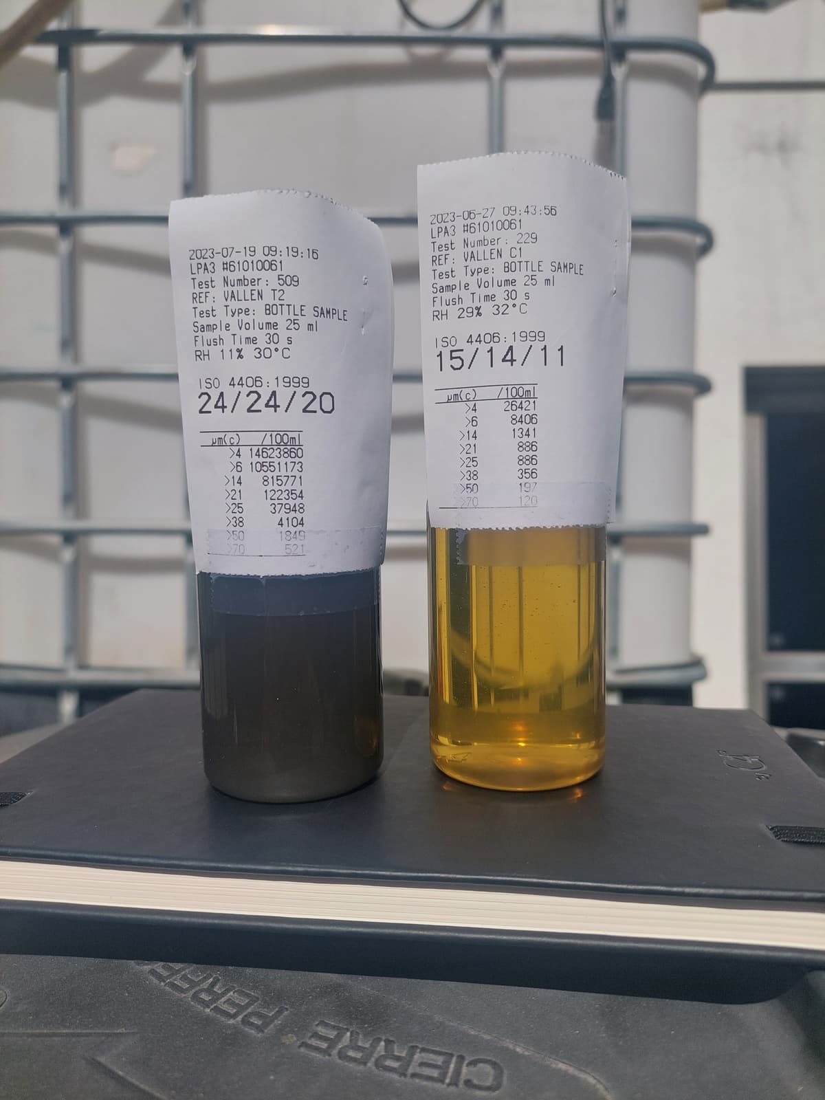 Muestras de aceite con código ISO — Hubame filtración
